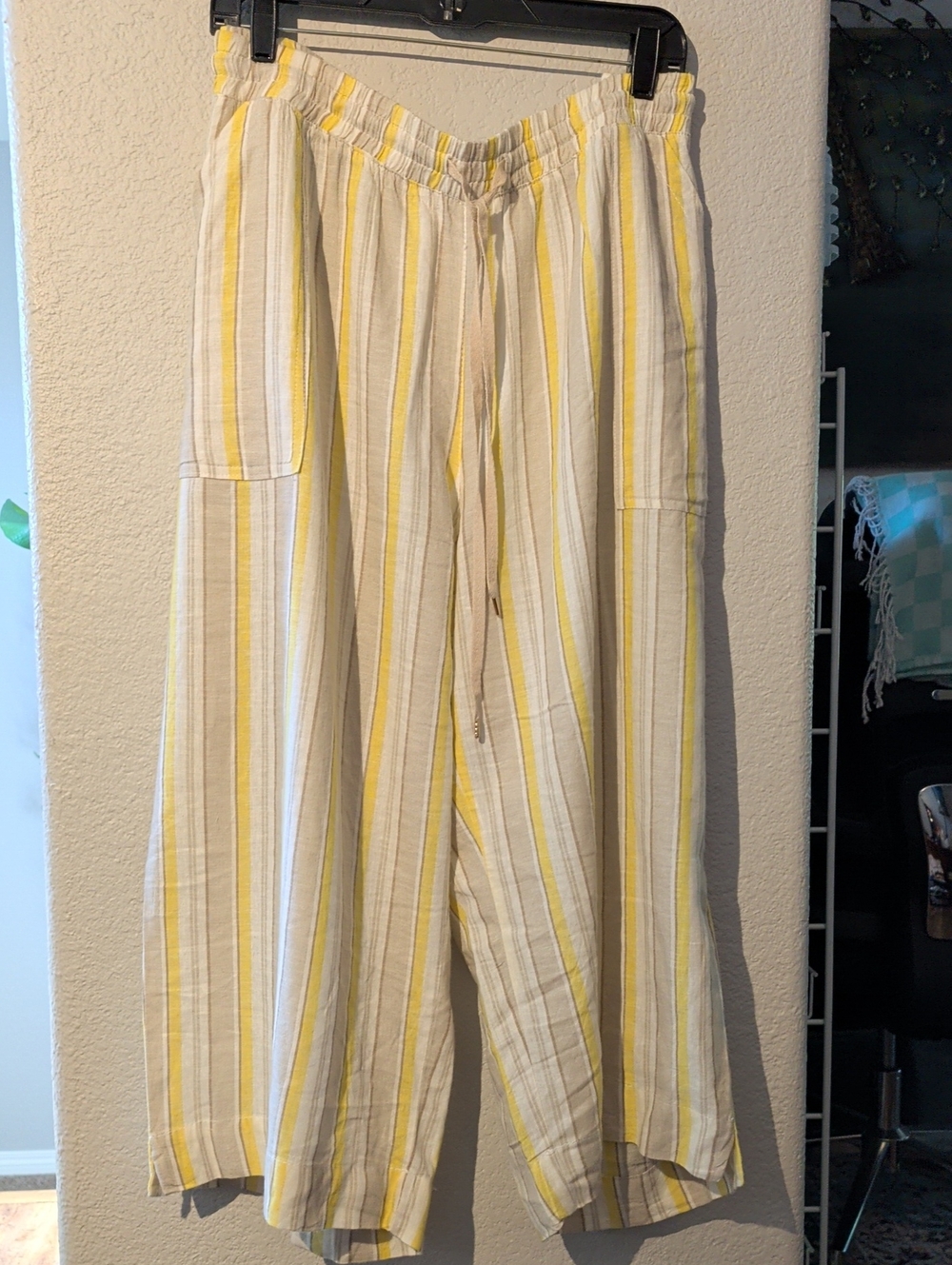 Striped LINEN Yellow & Cream Wide-Leg Women's Pants SZ 3X New No Tags